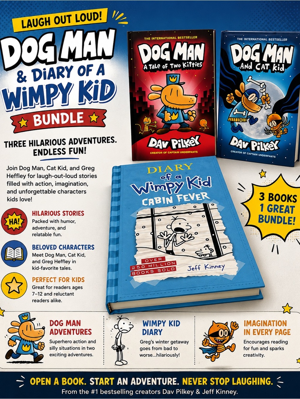 Dog Man & Diary of a Wimpy Kid Bundle - Blue/Red/Black